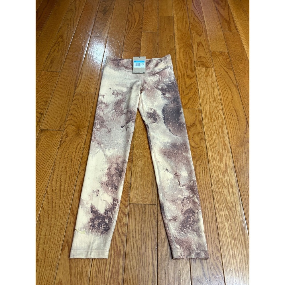 Nike One Kids Training Leggings Medium Beige Brown Marble High Rise $40 NEW